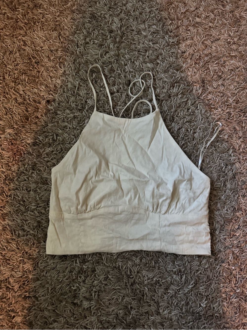Zara Cream Halter Crop Camisole with Spaghetti Straps